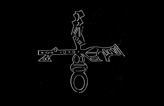 Drawing of a stencil white on black background