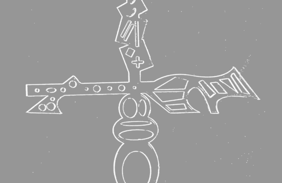 drawing of stencil, white on grey background