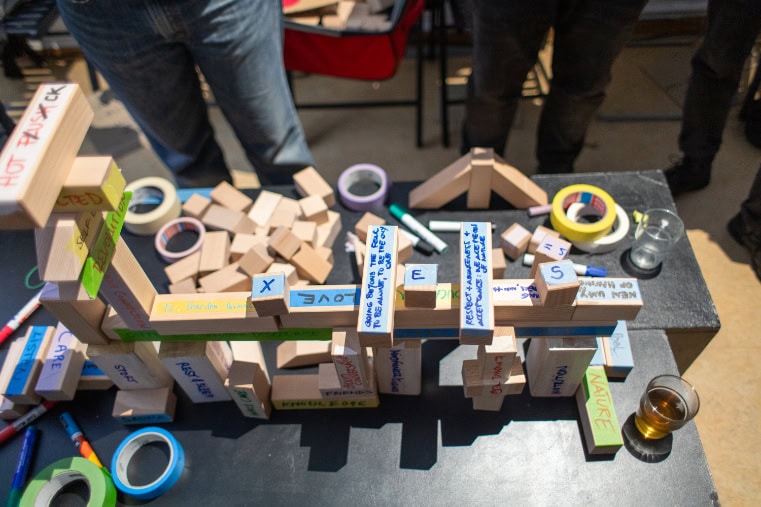 an object built of wooden blocks