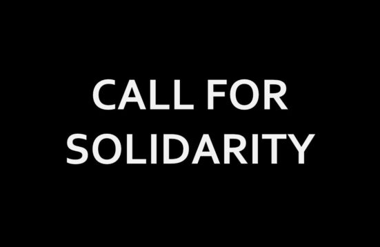 the words in upper case: call for solidarity art laboratory berlin