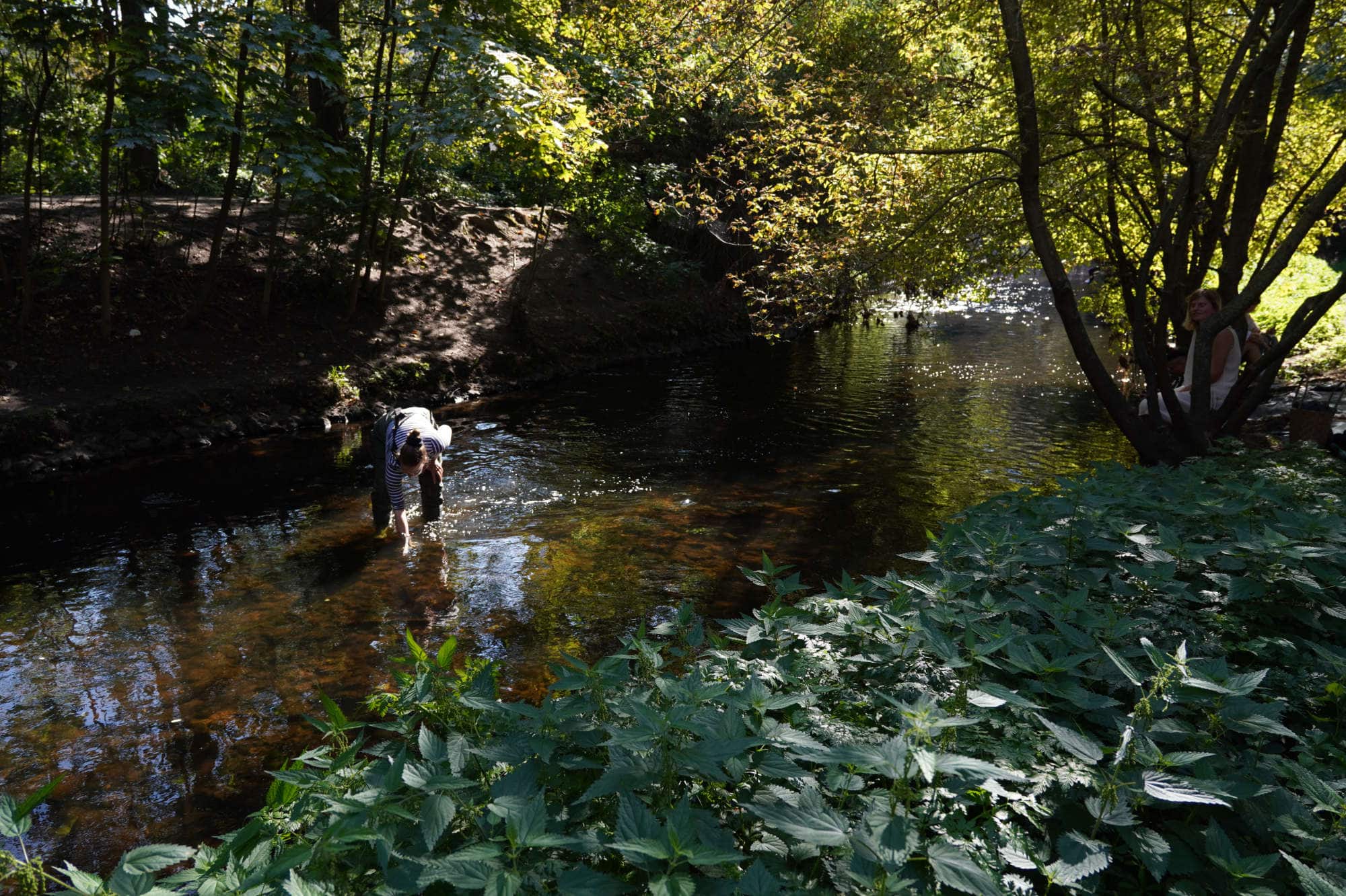 a woman standing in a river